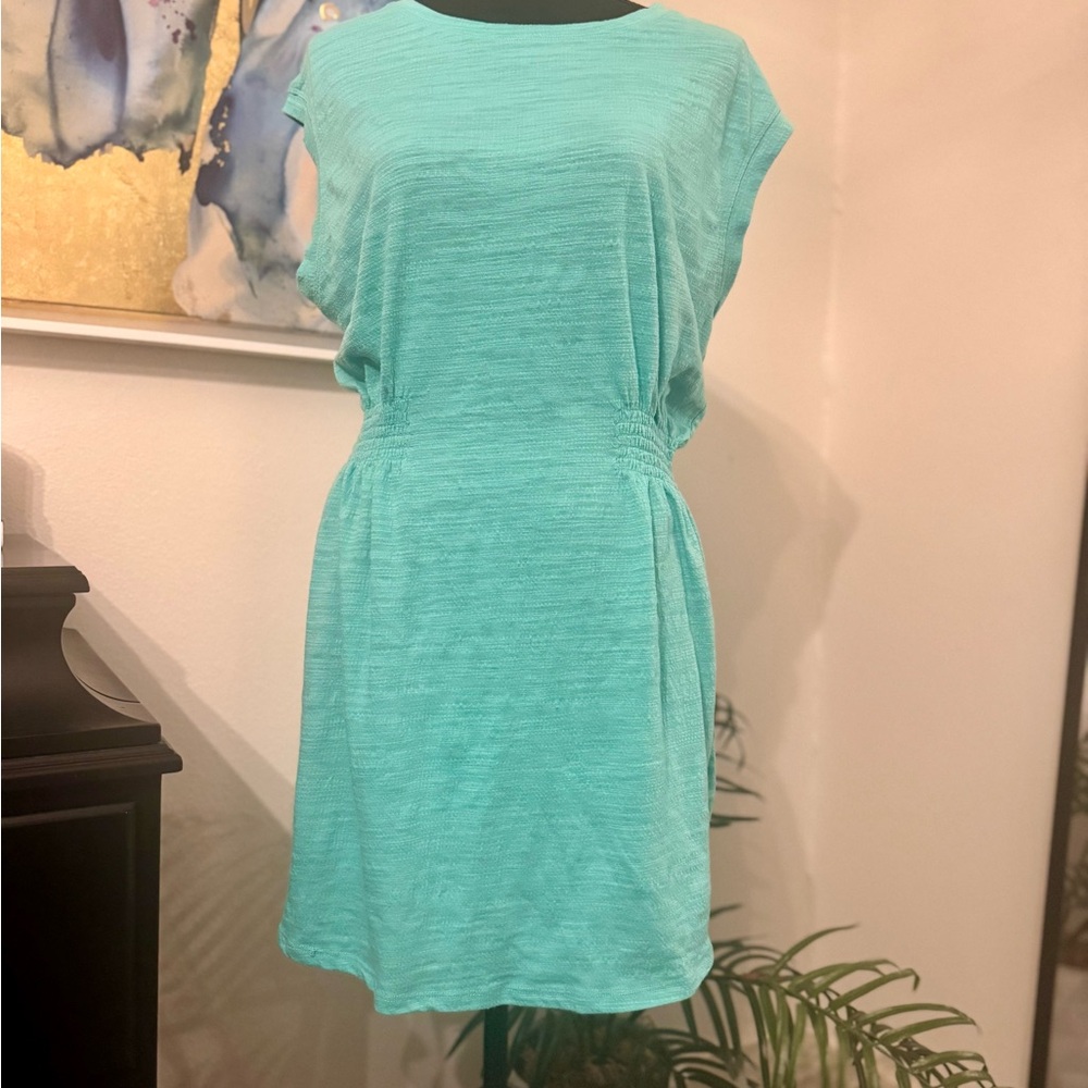 Z Supply Cabana Green Turquoise Mini Dress Ruched Waist XL - Picture 3 of 5